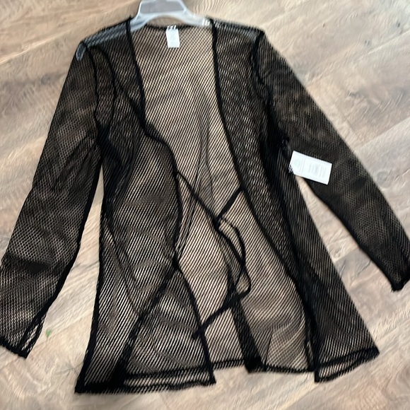 NEW 2x 3x Sheer black mesh long cardigan Cover up fish net tie waist long sleeve - Picture 13 of 13